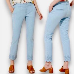 LOFT Blue Girlfriend Chino Pants Scalloped Eyelet Hem Size 10 Summer Beachy NWT